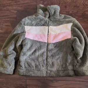 Kids Fleece Puffer Jacket - Olive, Pink, and Cream